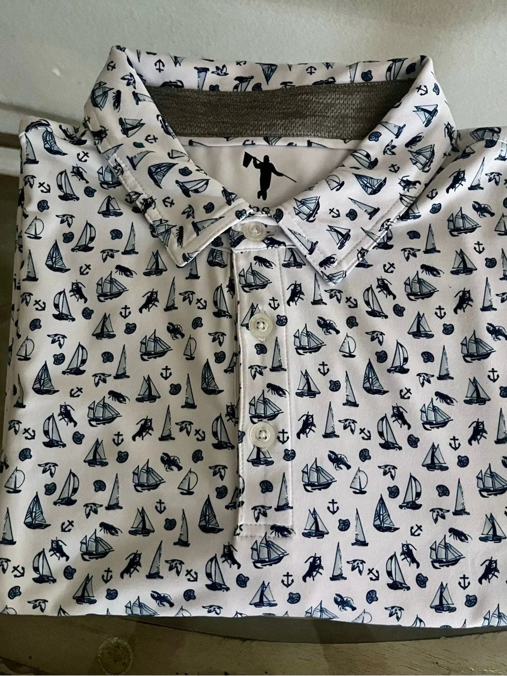 Anderson Ord White Polo with Navy Nautical Print PGA WEST logo